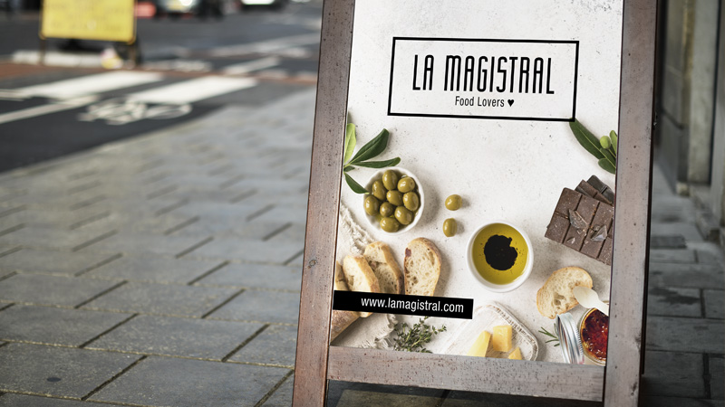 Póster publicitario exterior para comercio alimentación gourmet